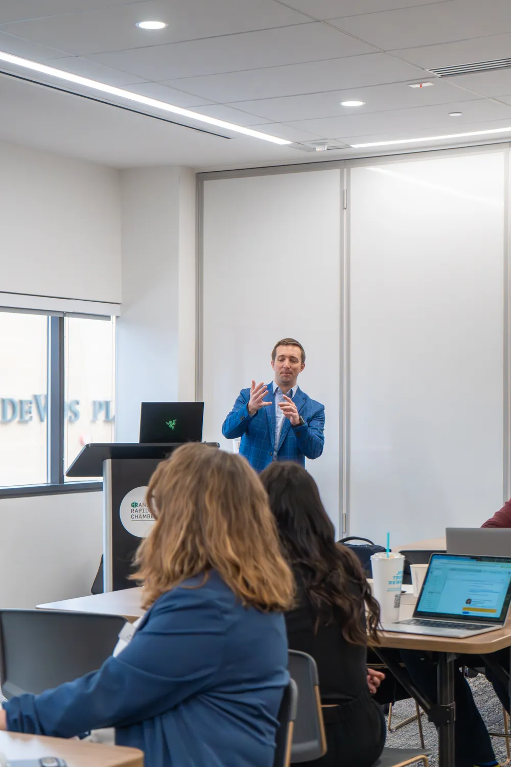 Presenter speaking to the room at the LinkedIn workshop